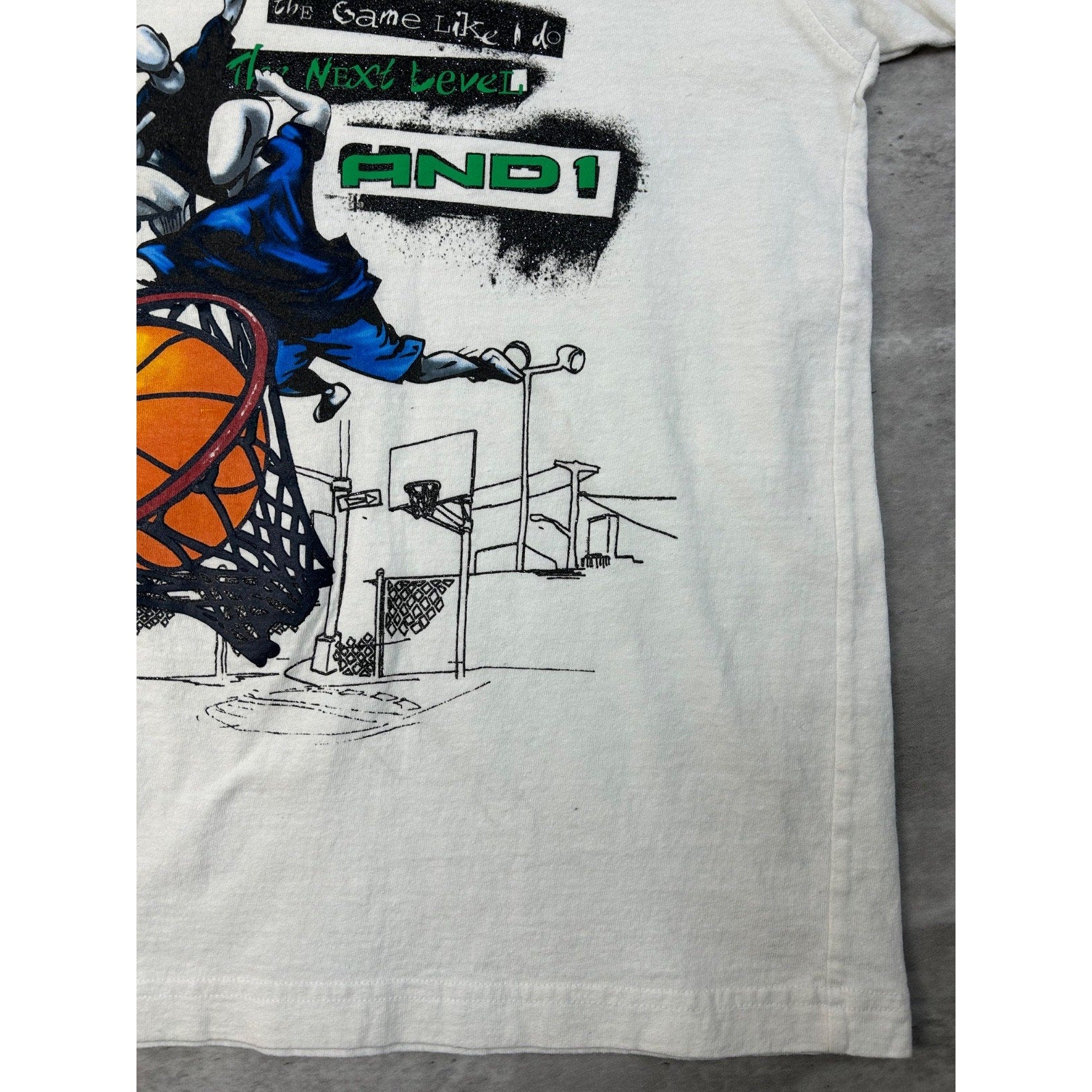 Vintage Y2K AND1 Never Give Up Never Tire Slogan Basketball T-Shirt Size XS