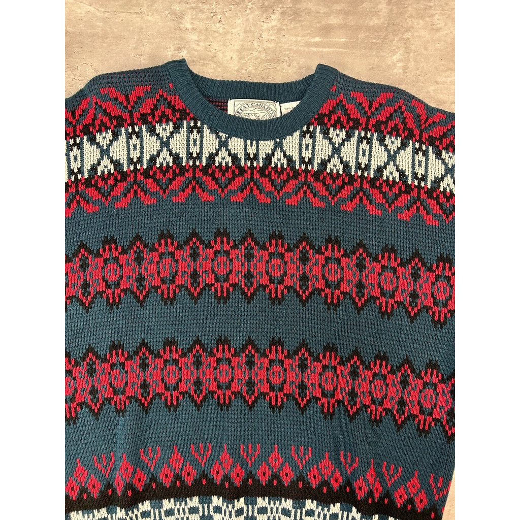 Vintage 90s Geometric Striped Print Pullover Knit Sweater Size Large