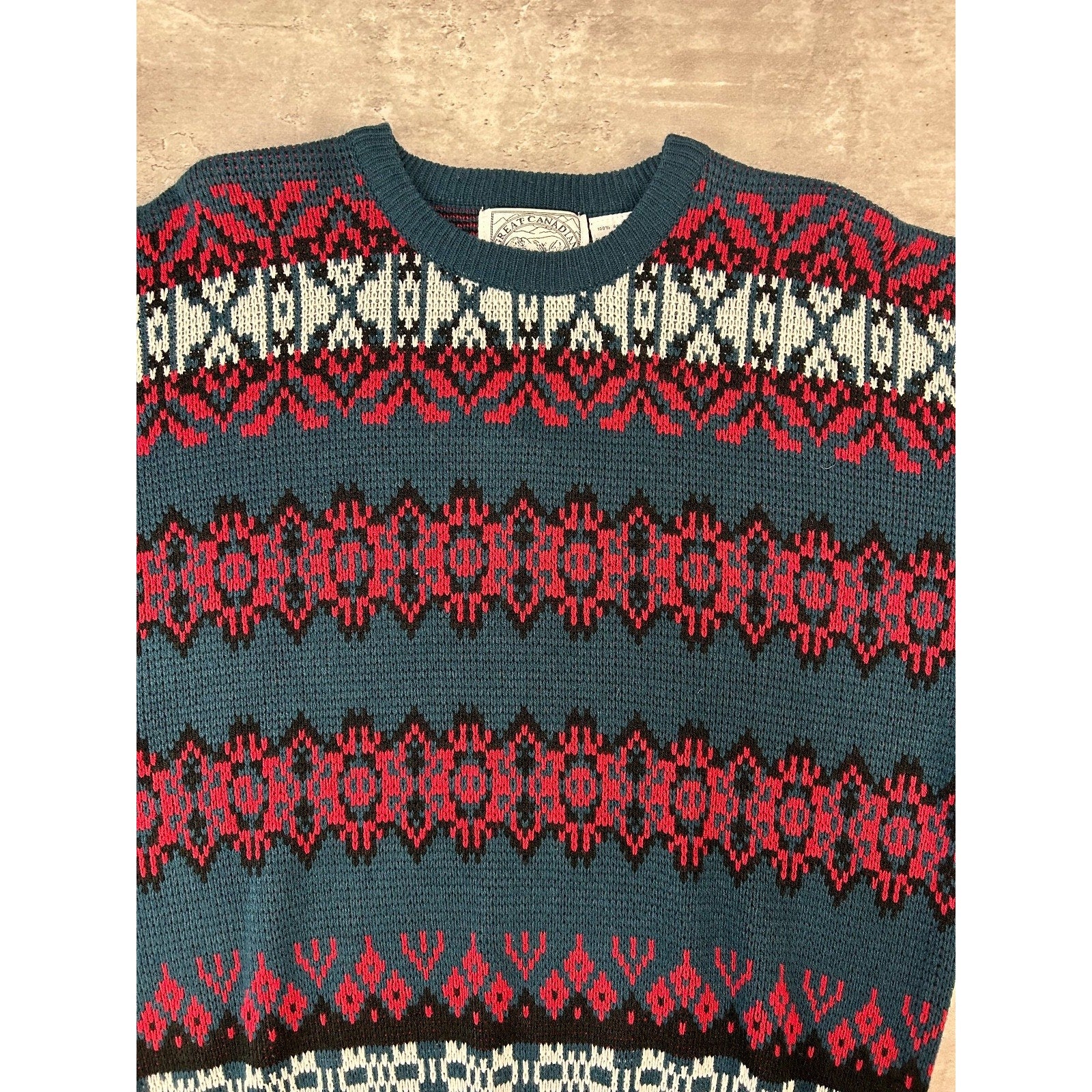 Vintage 90s Geometric Striped Print Pullover Knit Sweater Size Large