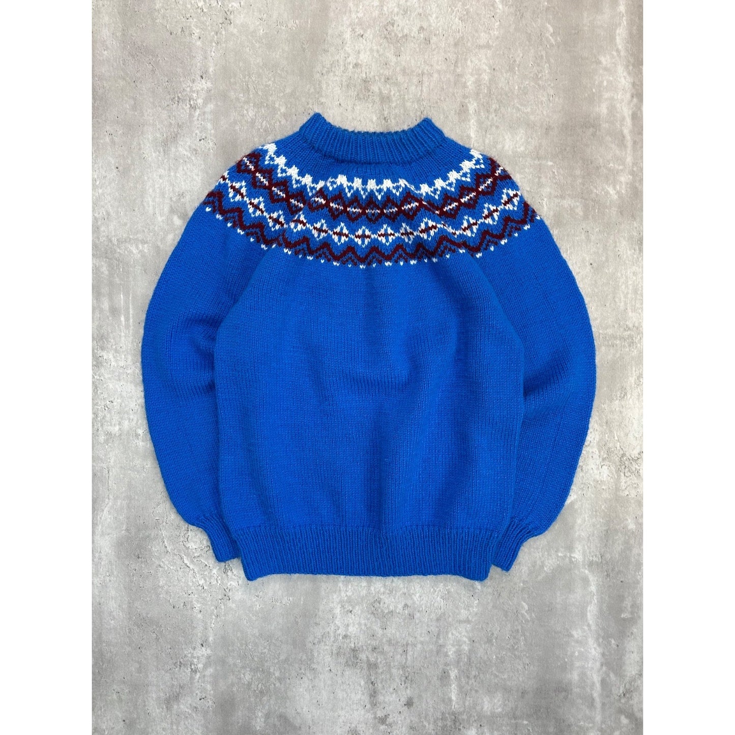 Vintage 90s Aztec Pattern Mock Neck Knit Sweater Size Medium Blue