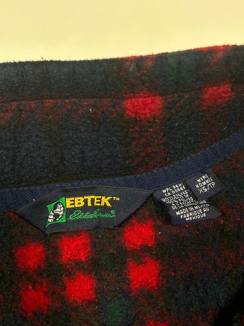 Vintage 90s Eddie Bauer EBTEK 1/2 Zip Plaid Fleece Pullover Sweatshirt Size XS