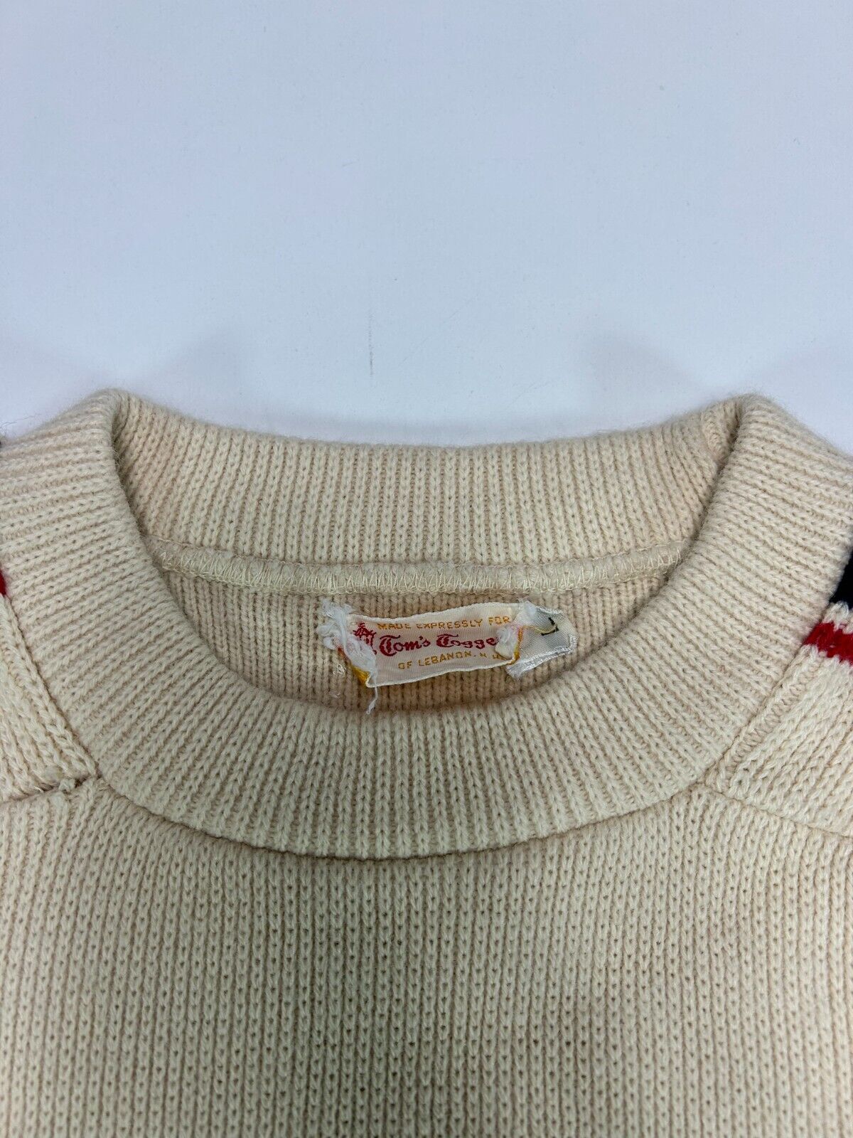 Vintage 70s/80s Tom Toggery Striped Ribbed Knit Sweater Size Large Beige