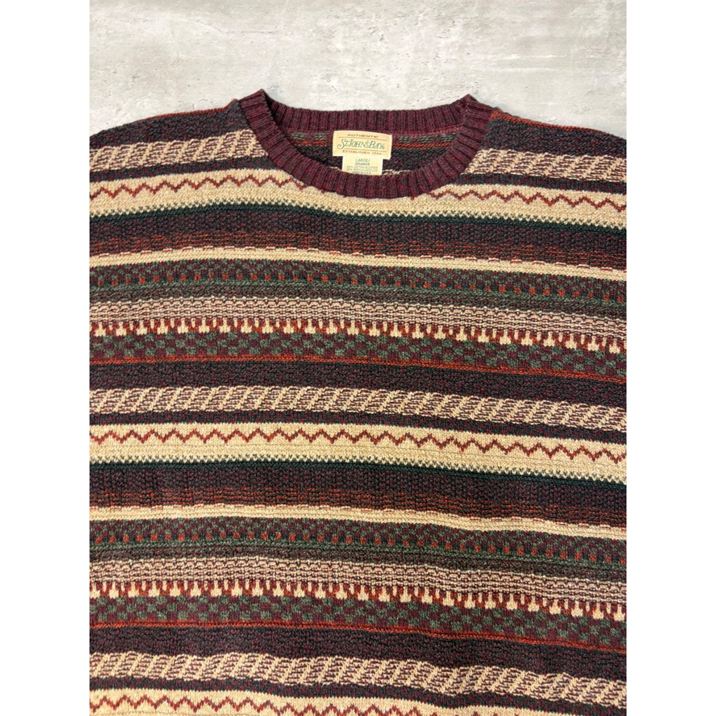 Vintage 90s St Johns Bay Abstract Striped Pullover Knit Sweater Size Large