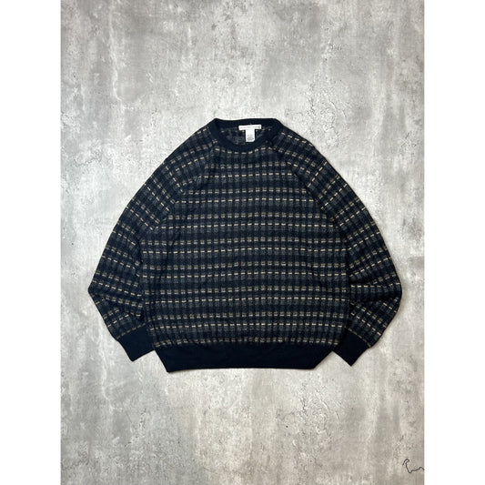 Vintage Geoffrey Beene Abstract Checkered Print Pullover Sweater Size XL