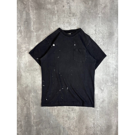 Vintage 80s/90s Distressed Blank Pocket T-Shirt Size Medium Black