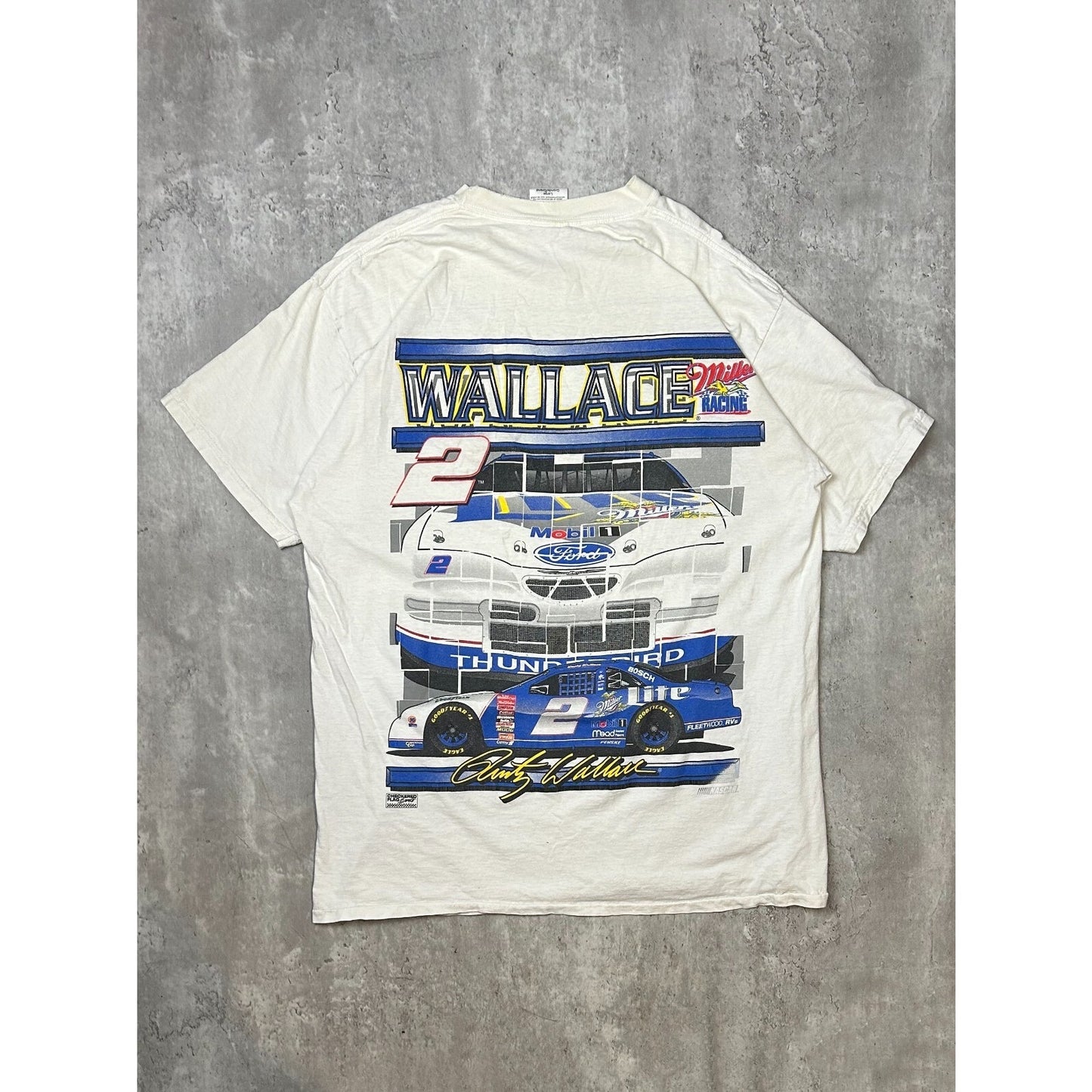 Vintage Rusty Wallace #2 Nascar Miller Lite Big Graphic T-Shirt Size Large White