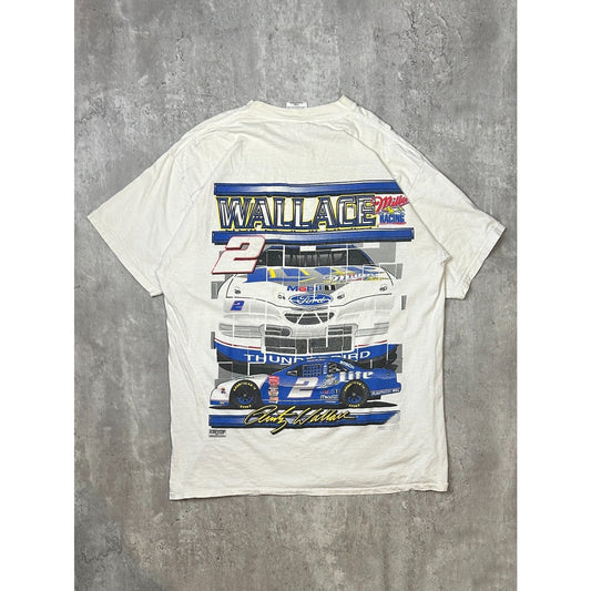 Vintage Rusty Wallace #2 Nascar Miller Lite Big Graphic T-Shirt Size Large White