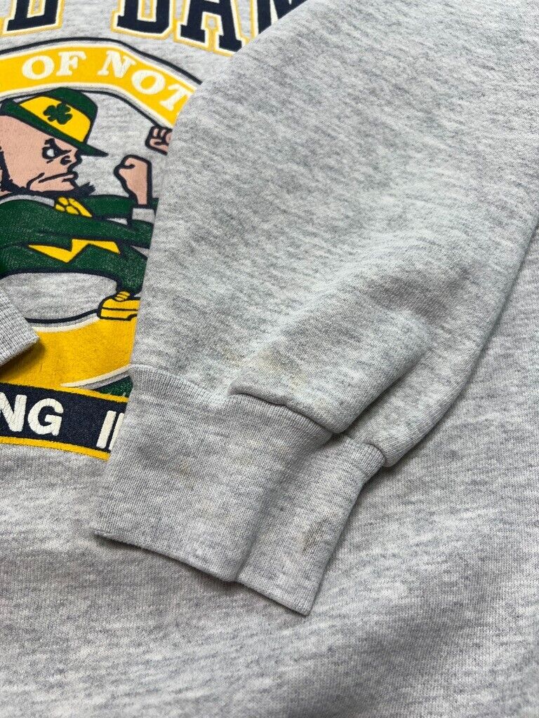 Vintage 90s Notre Dame Fighting Irish NCAA Graphic Crest Sweatshirt Sz 2XL Gray