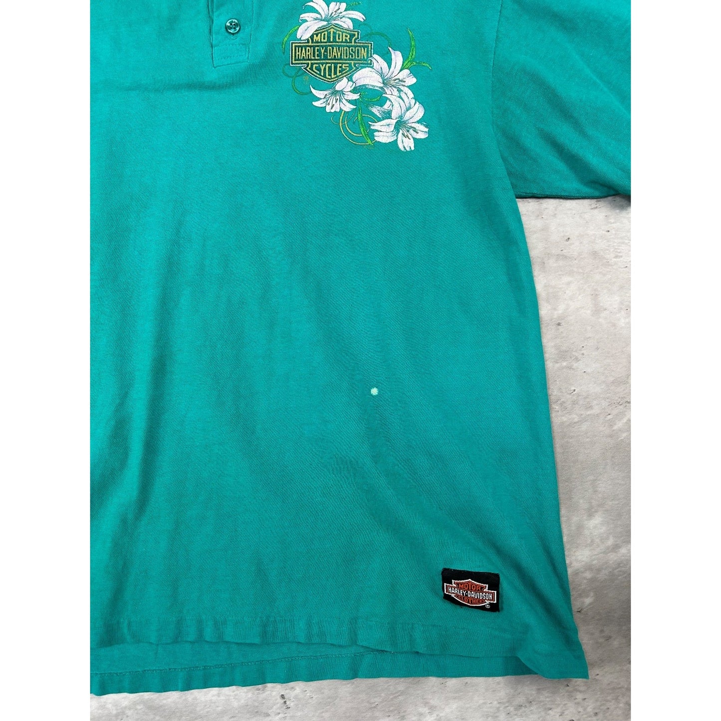 Vintage 90s Harley Davidson Floral Classic Logo Graphic 1/4 Button T-Shirt Sz L