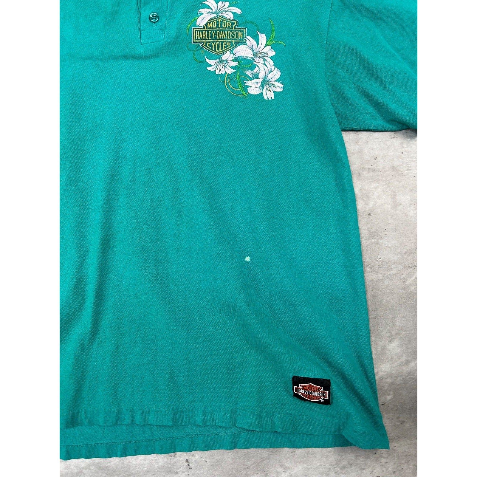 Vintage 90s Harley Davidson Floral Classic Logo Graphic 1/4 Button T-Shirt Sz L