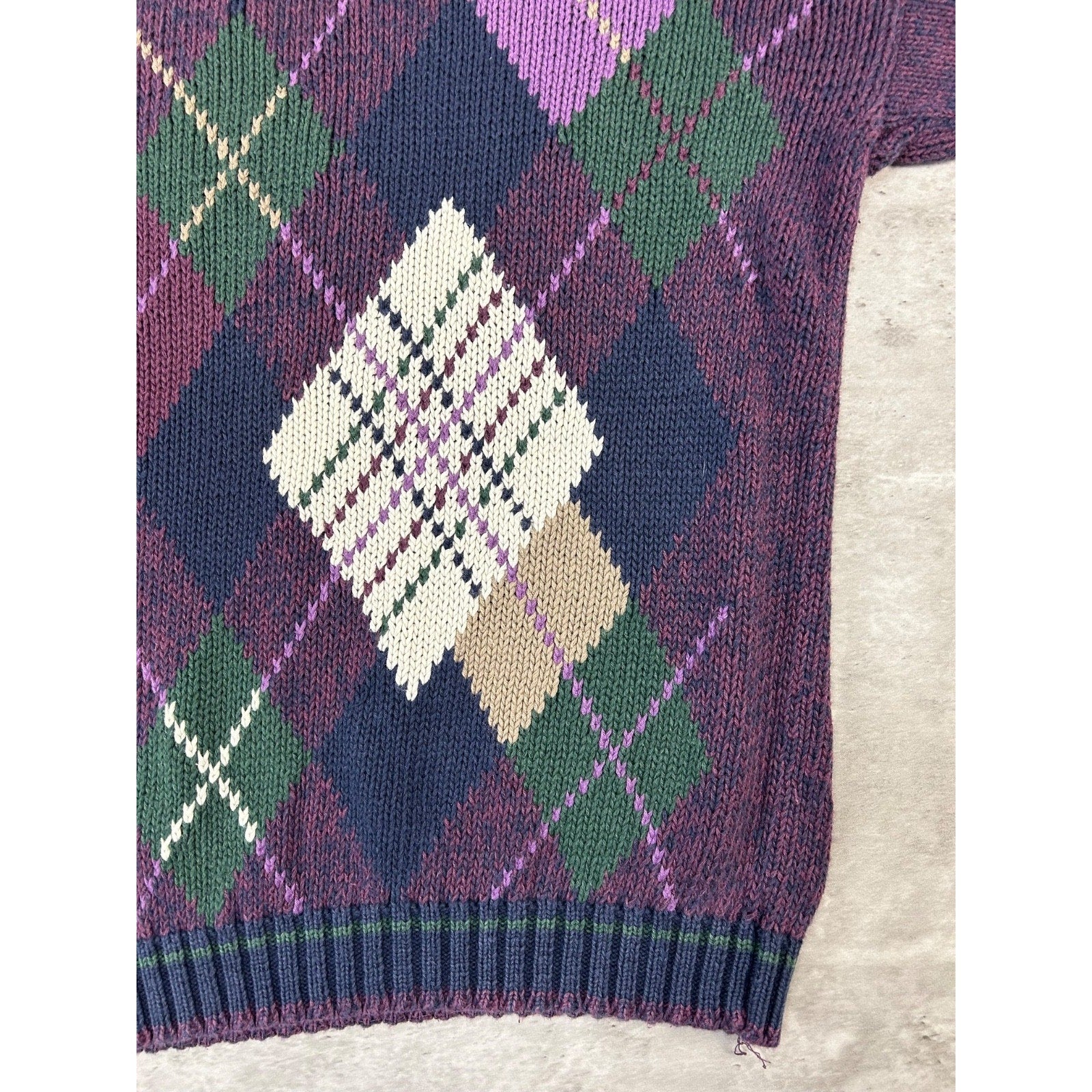 Vintage 90s Bugle Boys Argyle Print Pullover Knit Sweater Size XL