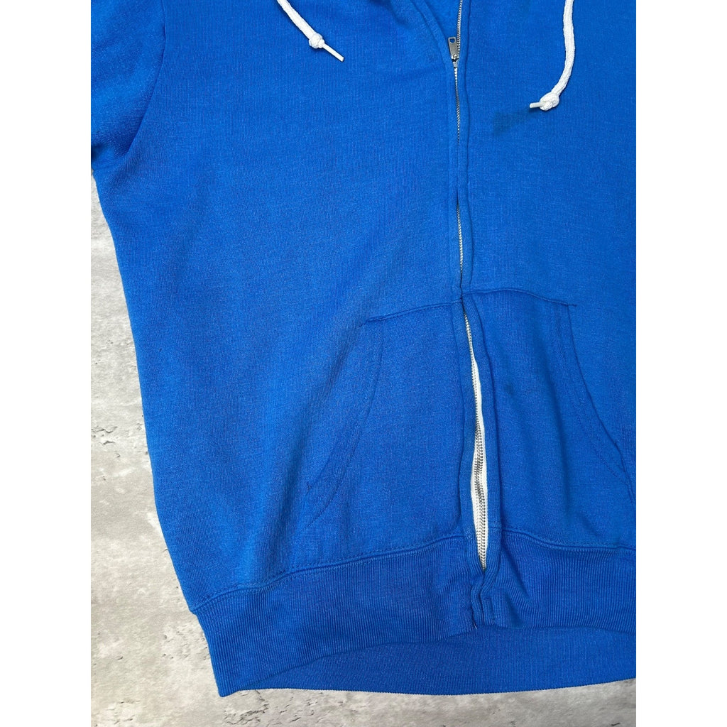 Vintage 80s Full Zip Hooded Blank Blue Sweatshirt Size Large