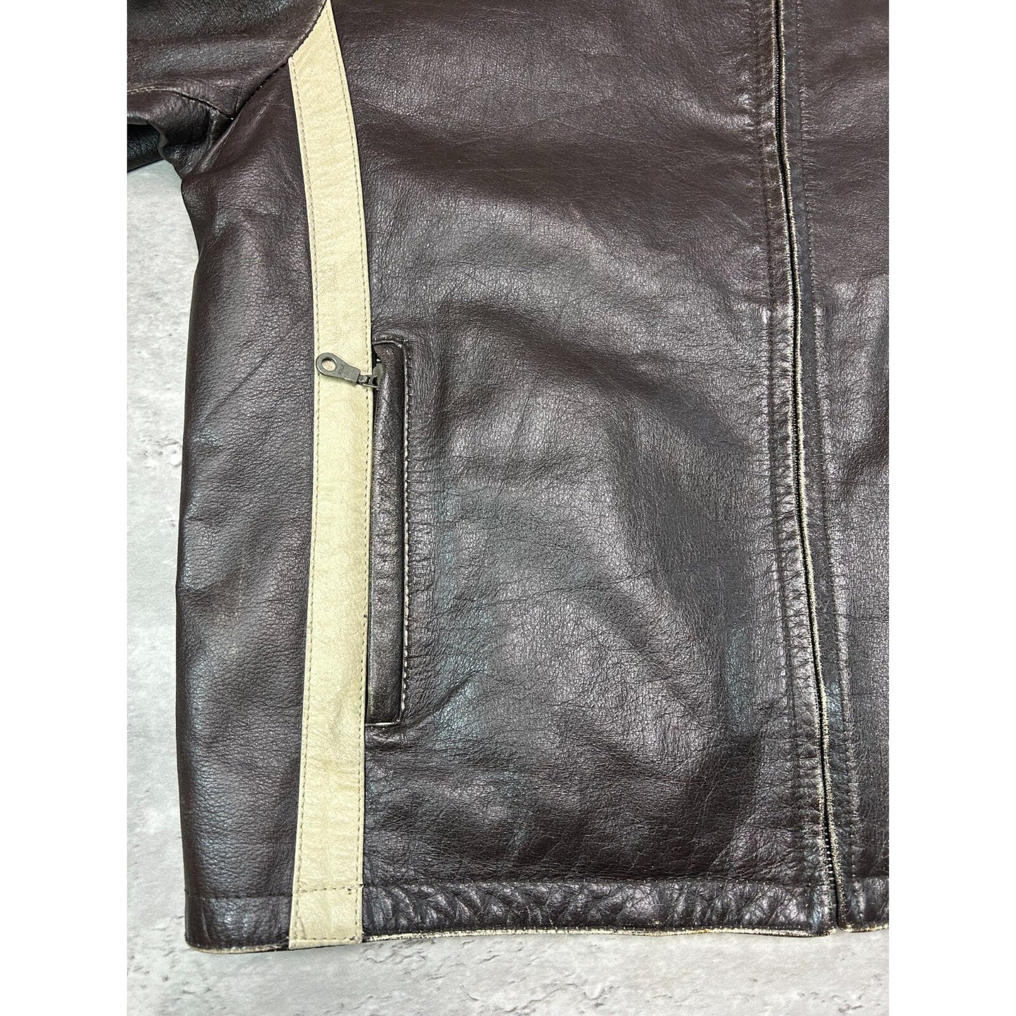 Vintage Tommy Hilfiger Denim Full Zip Cafe Racer Leather Jacket Size XL