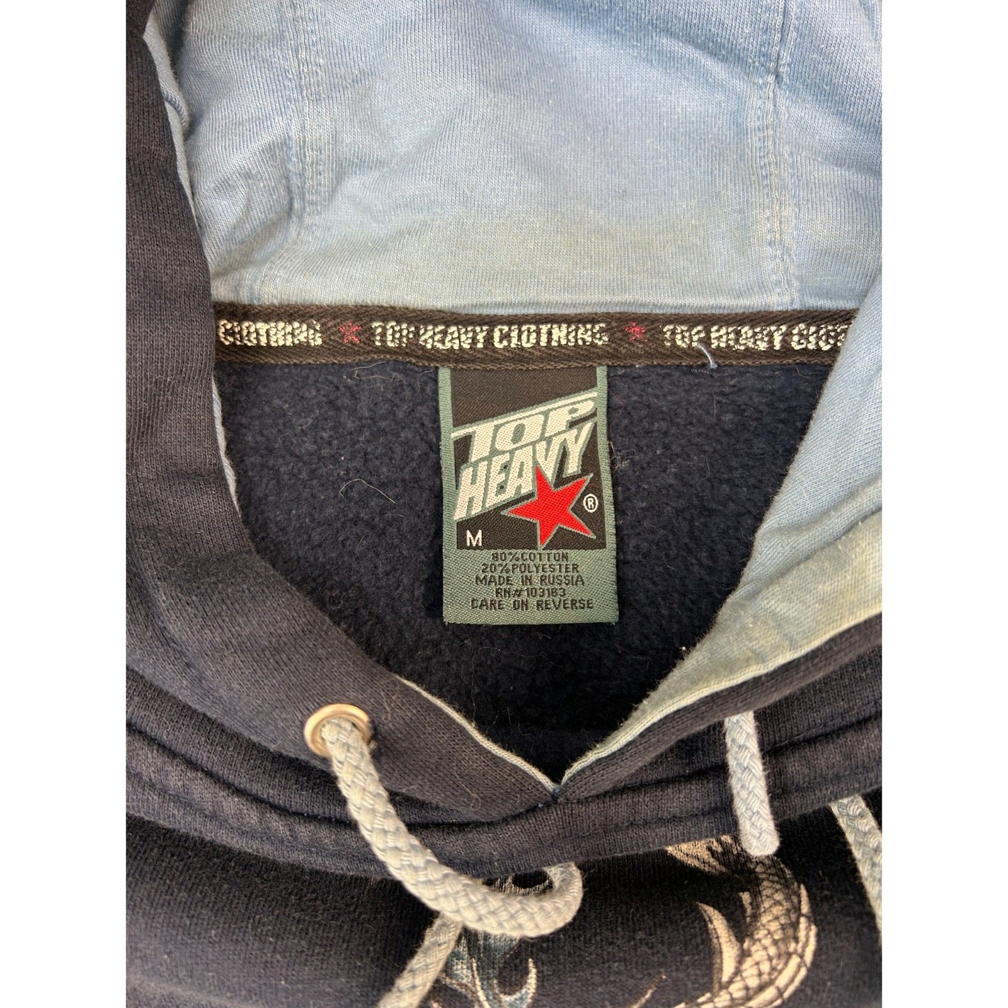 Vintage Y2K Dragon Graphic Pullover Hooded Sweatshirt Size Medium Blue