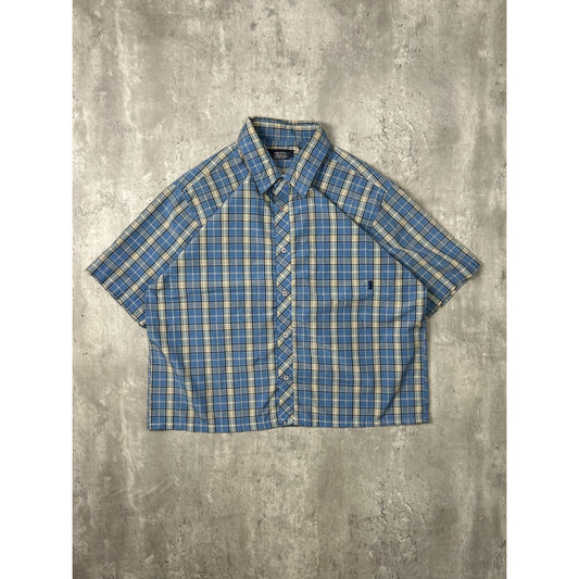 Vintage Ezekiel Plaid Short Sleeve Reworked Cropped Button Up Shirt Size XL