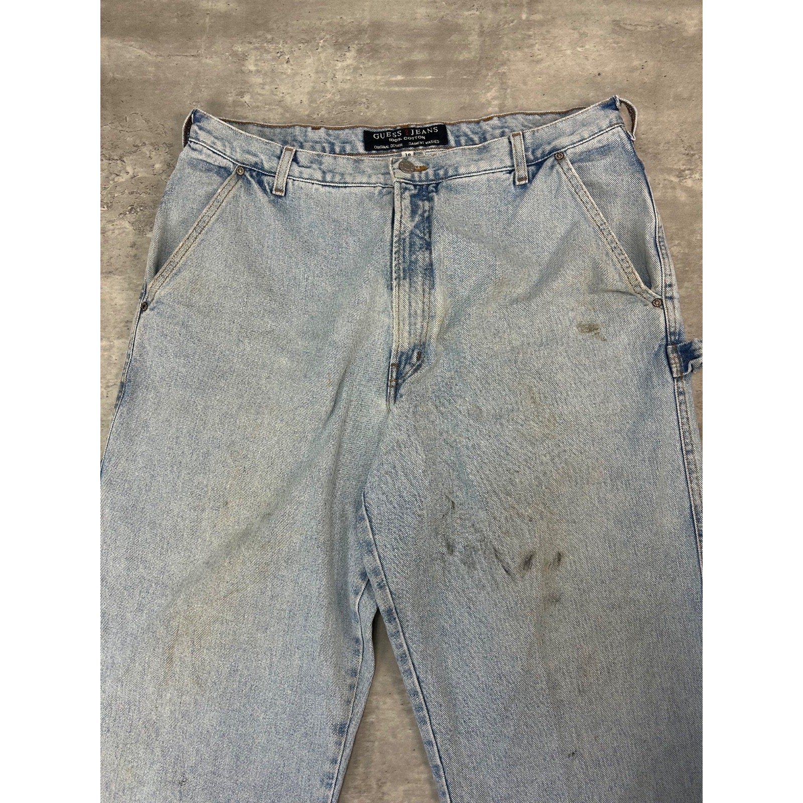 Vintage 90s Guess Jeans Light Wash Denim Carpenter Pants Size 36