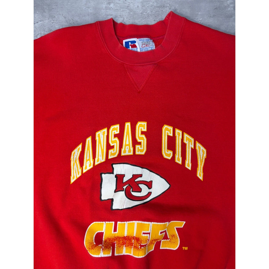 Vintage 90s Kansas City Chiefs NFL Graphic Spellout Football Sweatshirt Sz Large