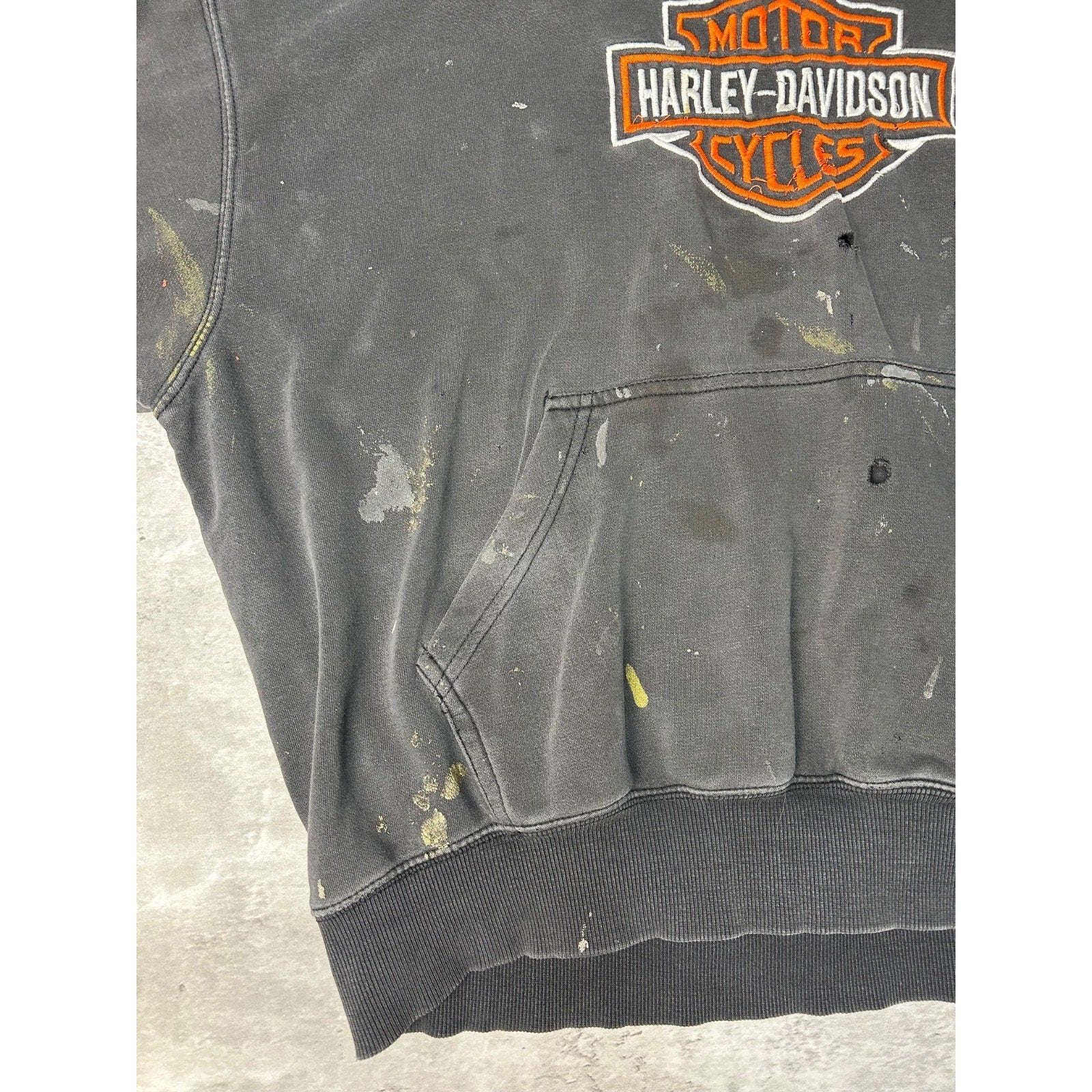 Vintage Harley Davidson Distressed Embroidered Logo Hooded Sweatshirt Size Large