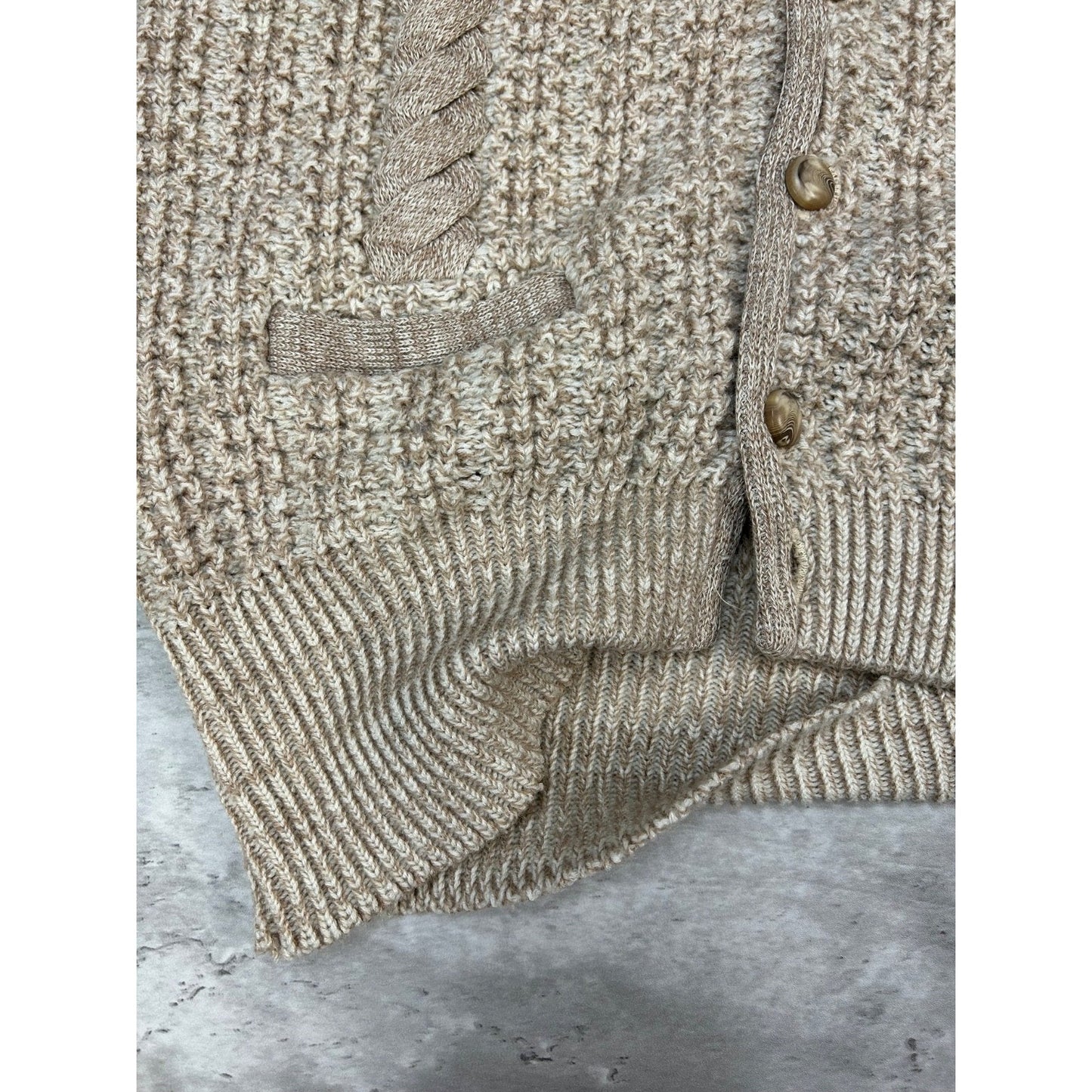 Vintage 80s/90s 3/4 Button Textured Knit Cardigan Sweater Size Large Beige