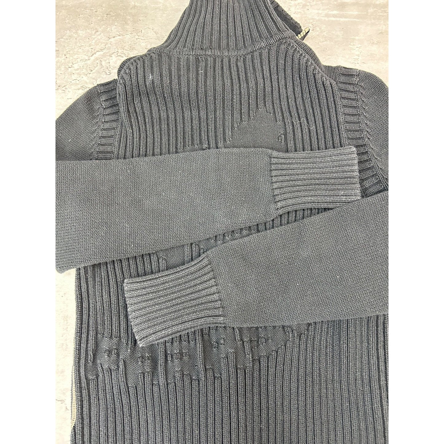 Vintage Parasuco Contrast Stitch Full Zip Collared Knit Sweater Size Small