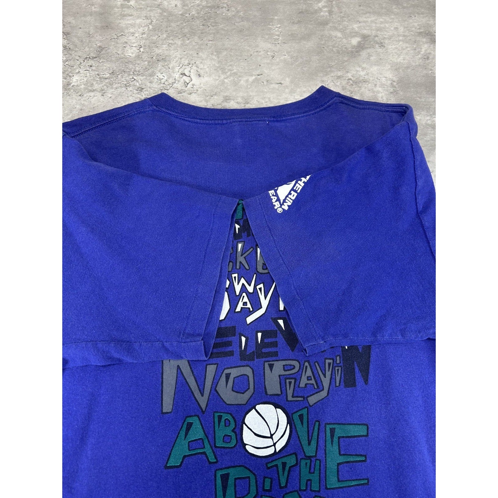 Vintage 90s Above The Rim Slammin Jammin Basketball Slogan T-Shirt Size Large