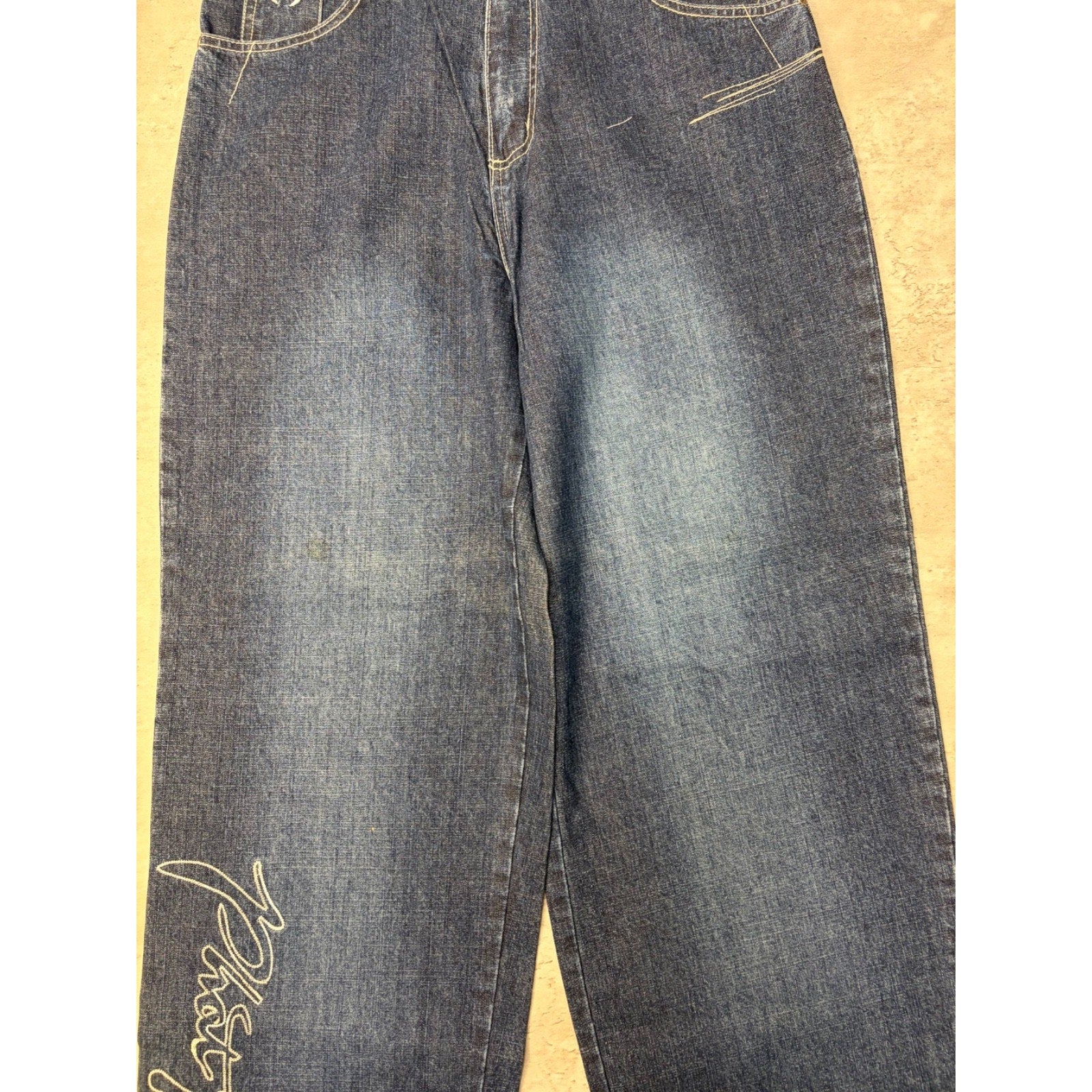 Vintage Y2K Womens Phat Farm Embroidered Medium Wash Denim Pants