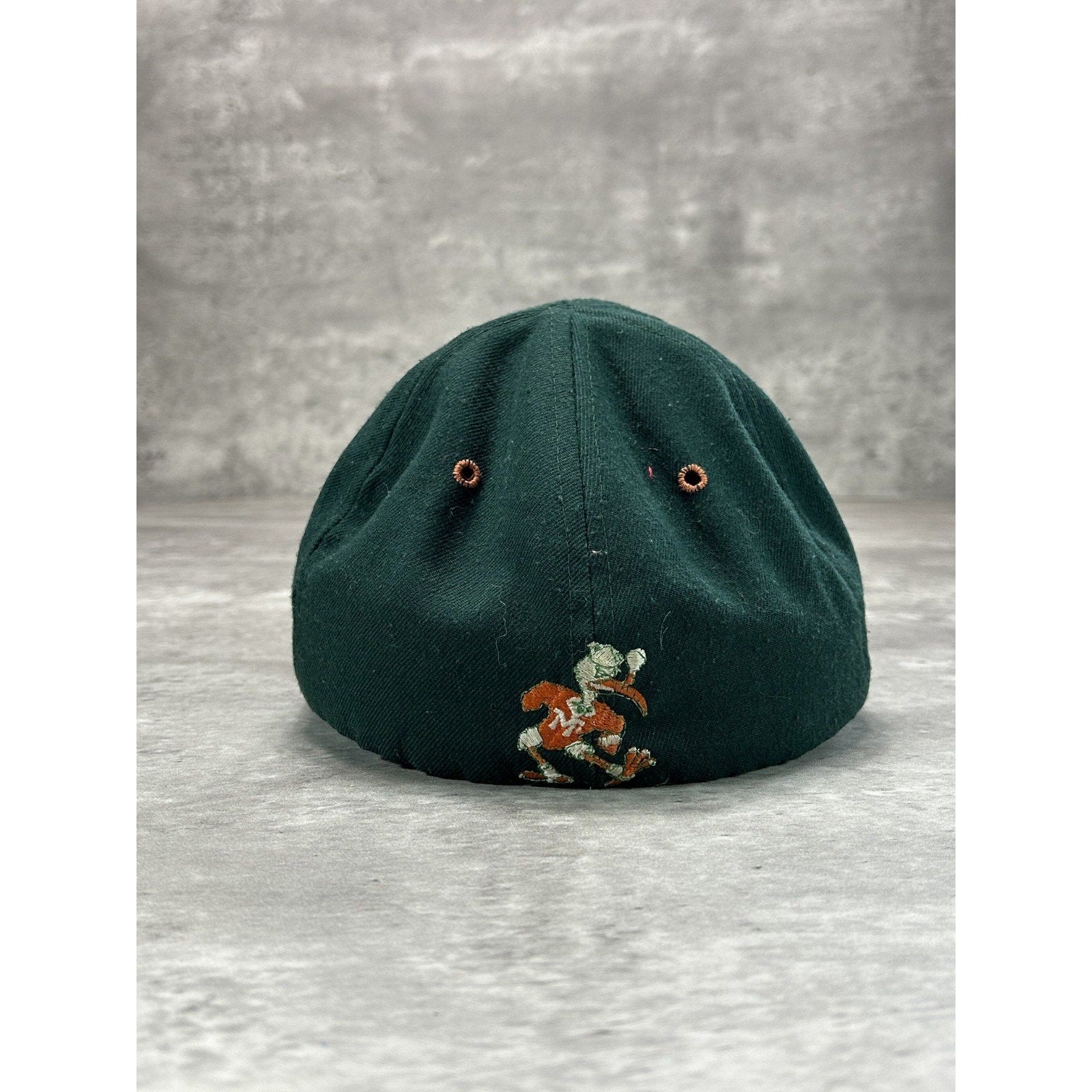 Vintage 90s Miami Hurricanes NCAA Embroidered Spellout Fitted Hat 7 Green