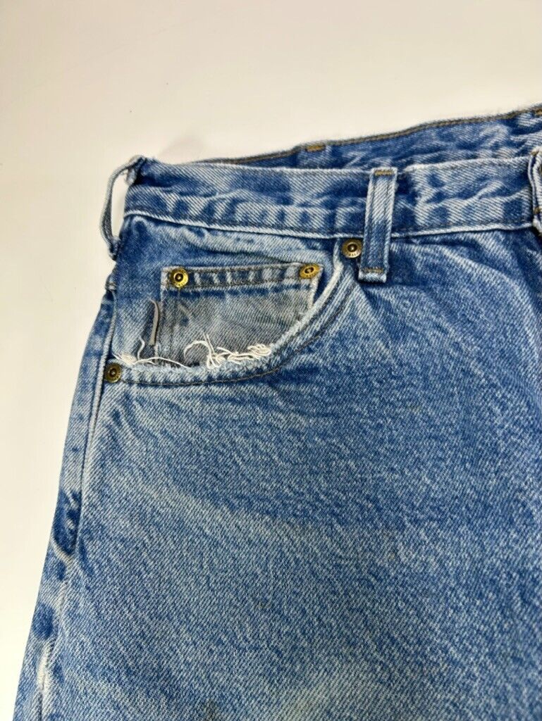 VTG Carhartt Relaxed Fit Plaid Lined Medium Wash Denim Work Wear Pants Sz 33W