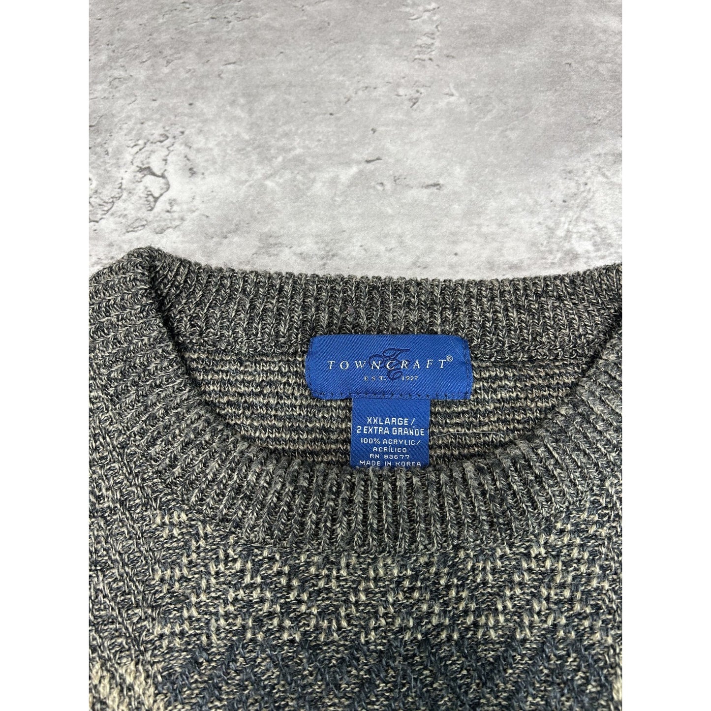 Vintage Towncraft Checkered Print Earth Tone Pullover Knit Sweater Size 2XL