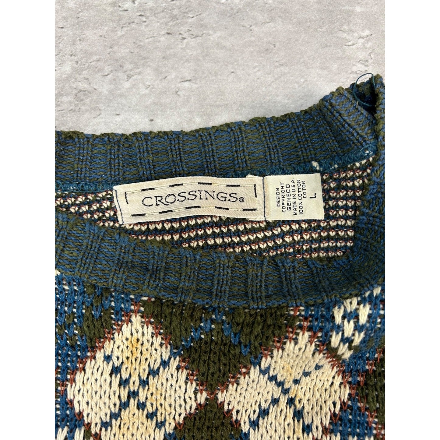 Vintage 90s Crossings Argyle Print Pullover Knit Sweater Size Large