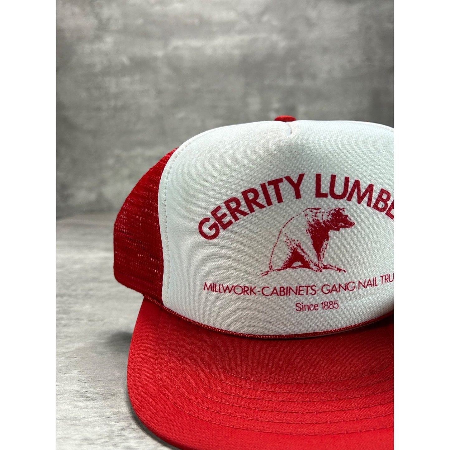 Vintage 80s/90s Gerrity Lumber Bear Graphic Spellout Trucker Snapback Hat OSFA