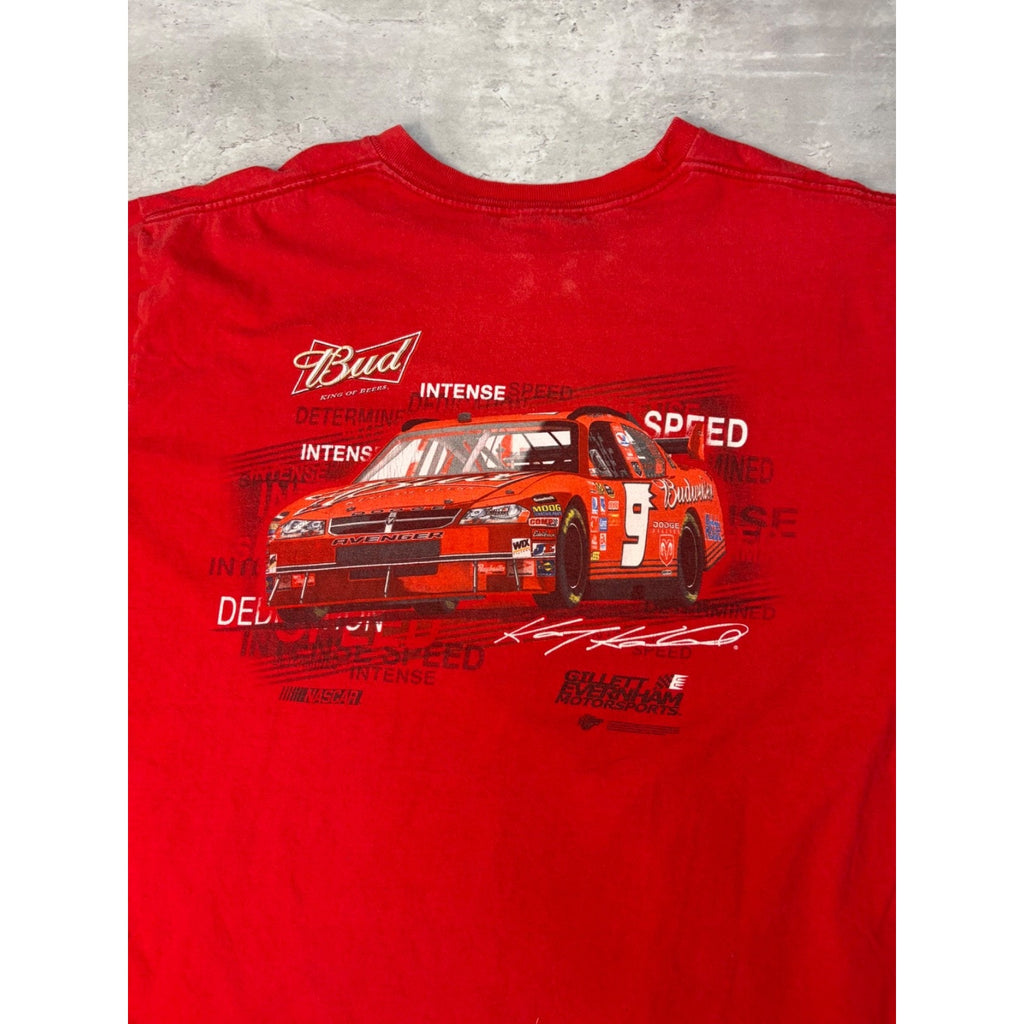 Vintage Kasey Kane #9 Nascar Bud Racing Graphic Spellout T-Shirt Size XL