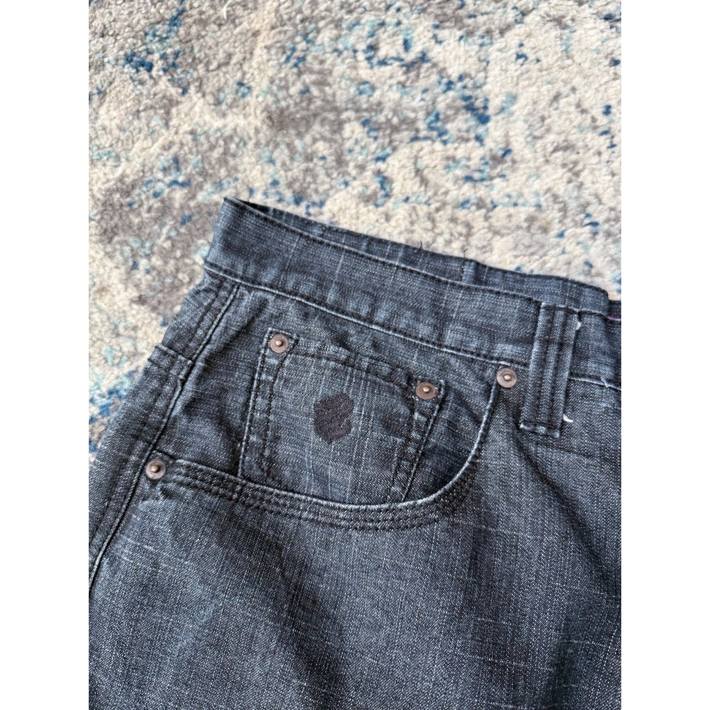 Vintage Y2K Rocawear Chain Stitch Pocket Logo Black Wash Denim Pants Size 40