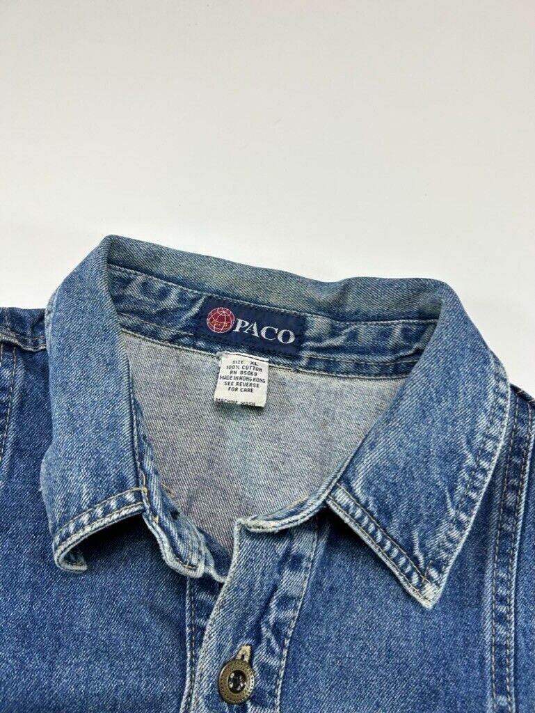 Vintage 90s PACO Jeans Dark Wash Denim Long Sleeve Button Up Shirt Size XL