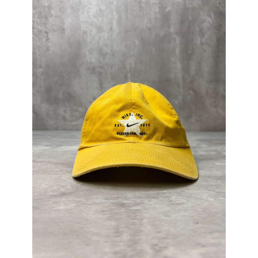 Vintage Nike Spellout Swoosh Star Logo Yellow Strapback Hat OSFA