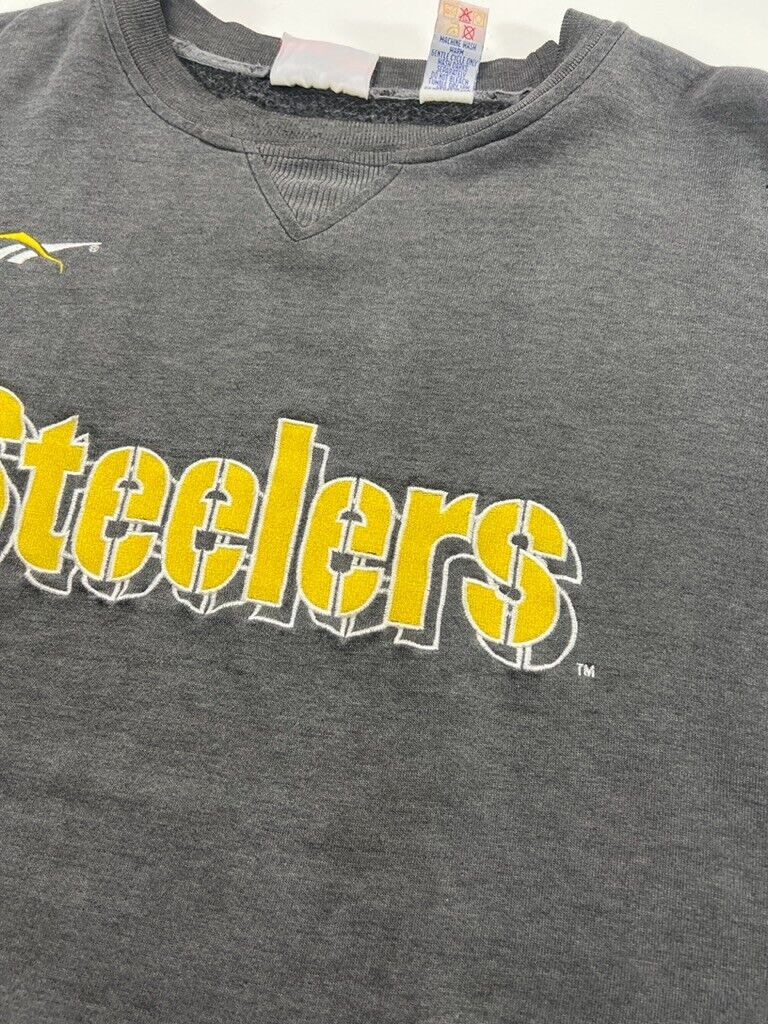 Vintage Pittsburgh Steelers NFL Embroidered Spellout Reebok Sweatshirt Sz Large