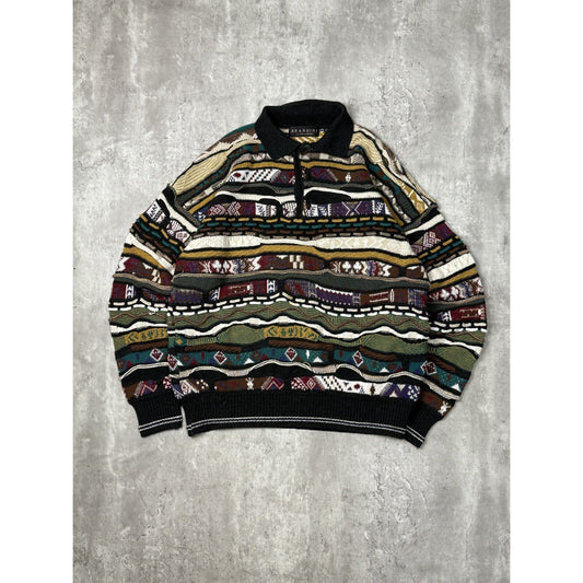 Vintage 90s Brandini 3D Abstract Print Collared Knit Sweater Size Large