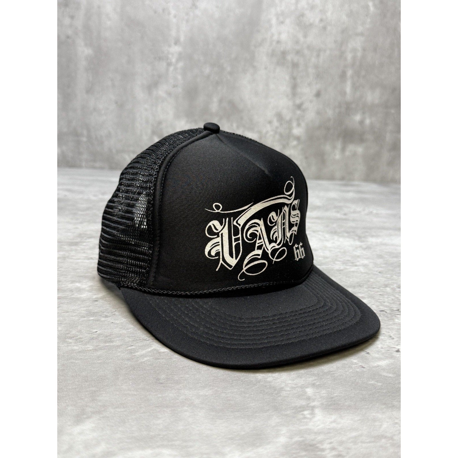 Vintage Vans 66 Blackletter Spellout Trucker Snapback Hat OSFA