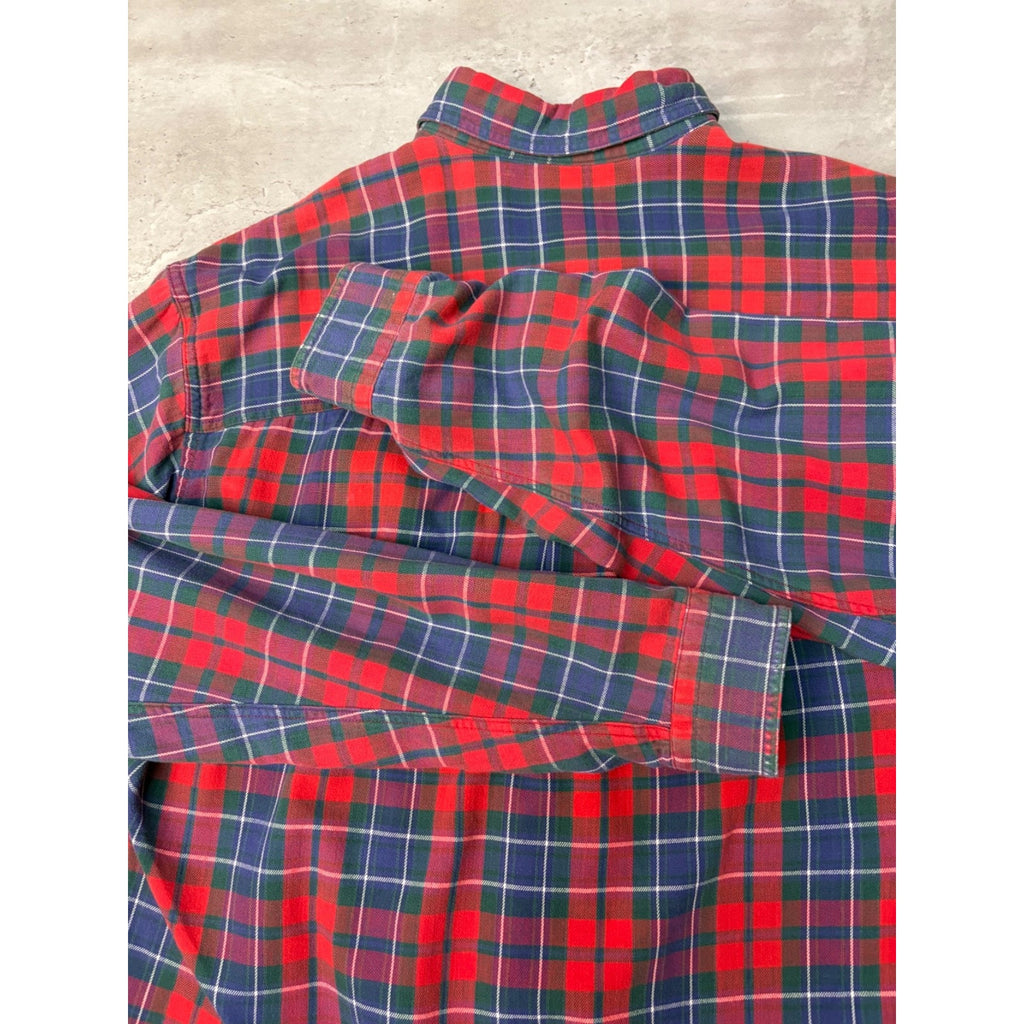 Vintage Eddie Bauer Double Pocket Plaid Cropped Button Up Shirt Size LT