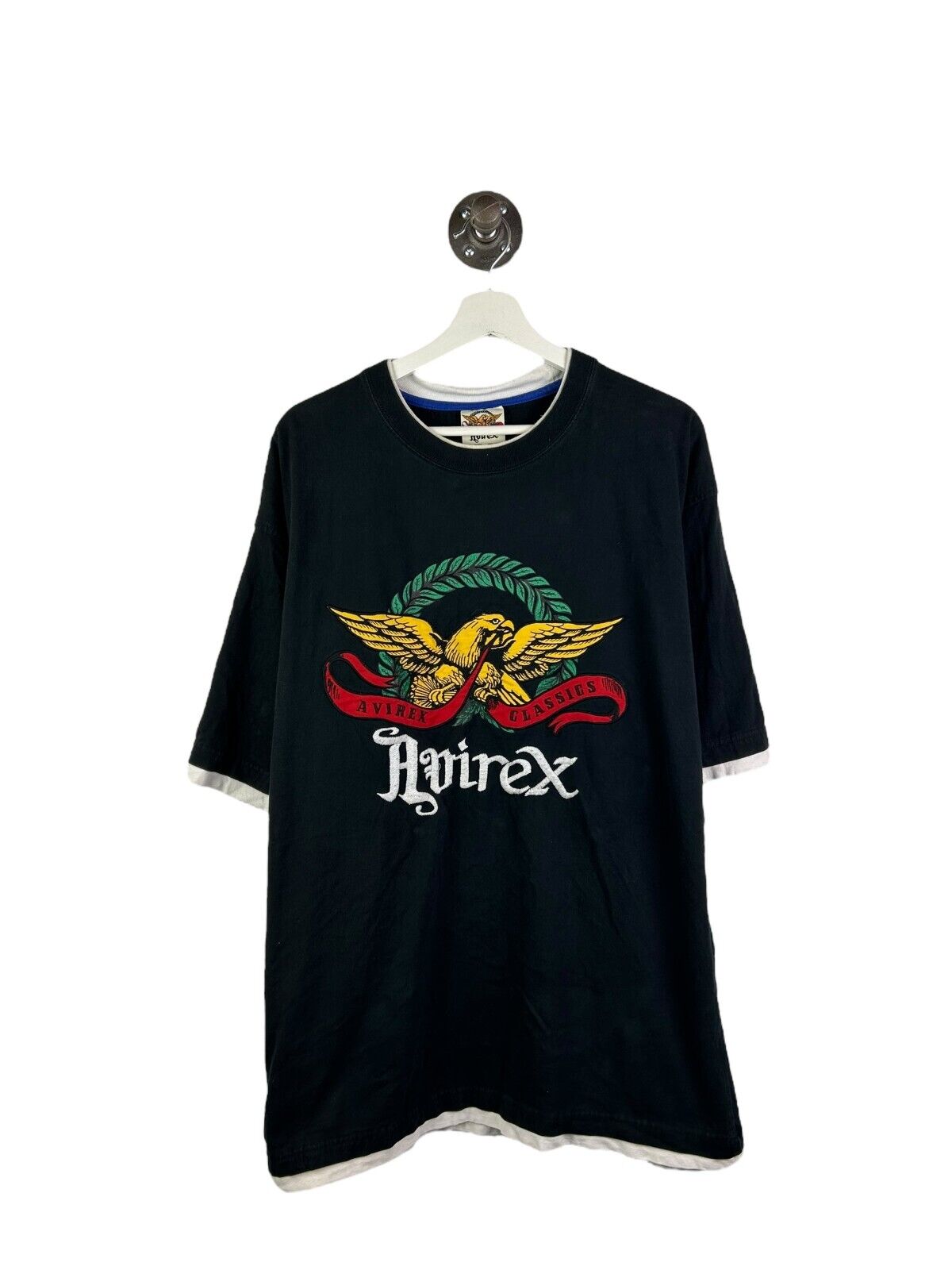 Vintage Avirex Embroidered Spellout Logo T-Shirt Size 2XL Black