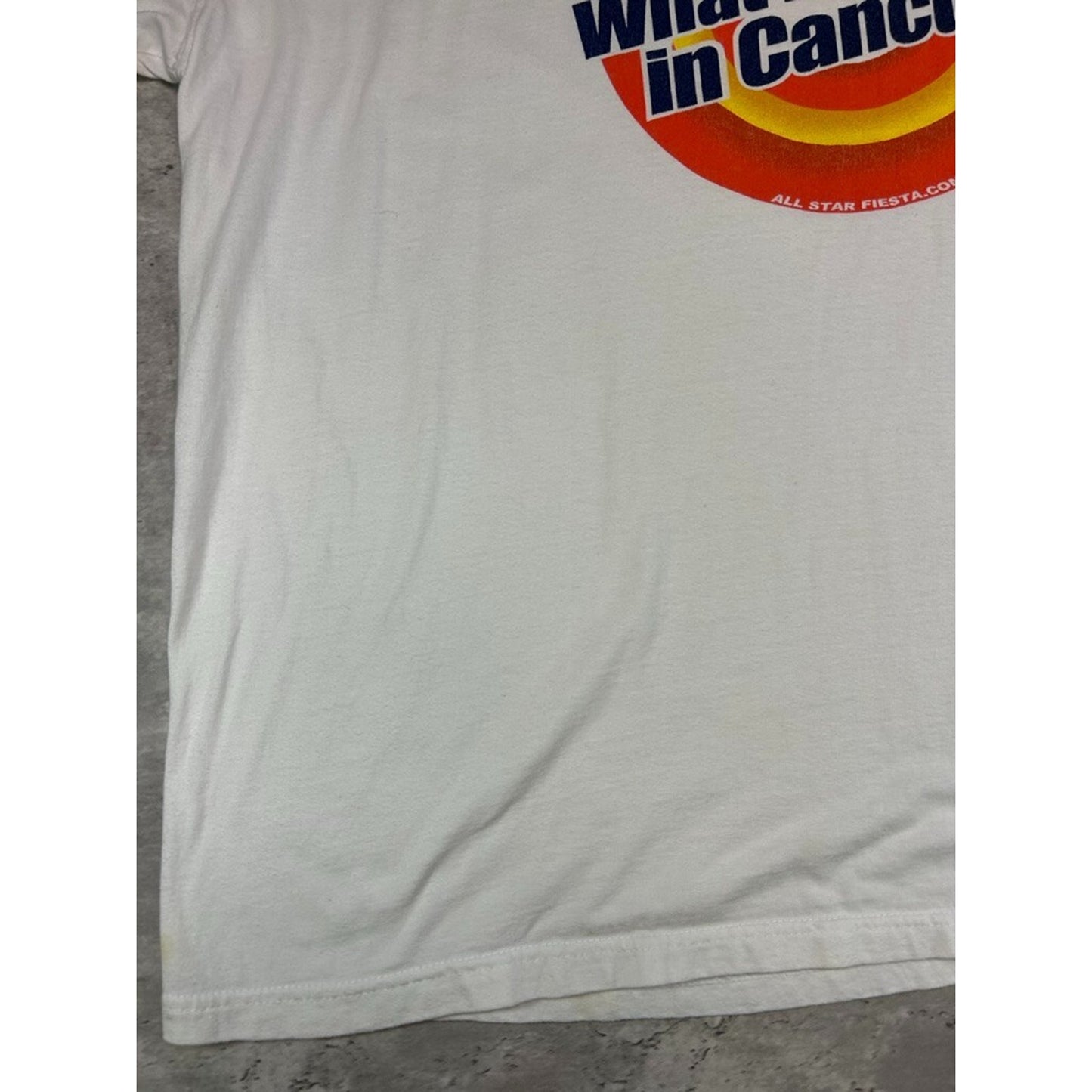 Vintage Y2K Fubu What Happens In Cancun Spellout Graphic T-Shirt Size XL