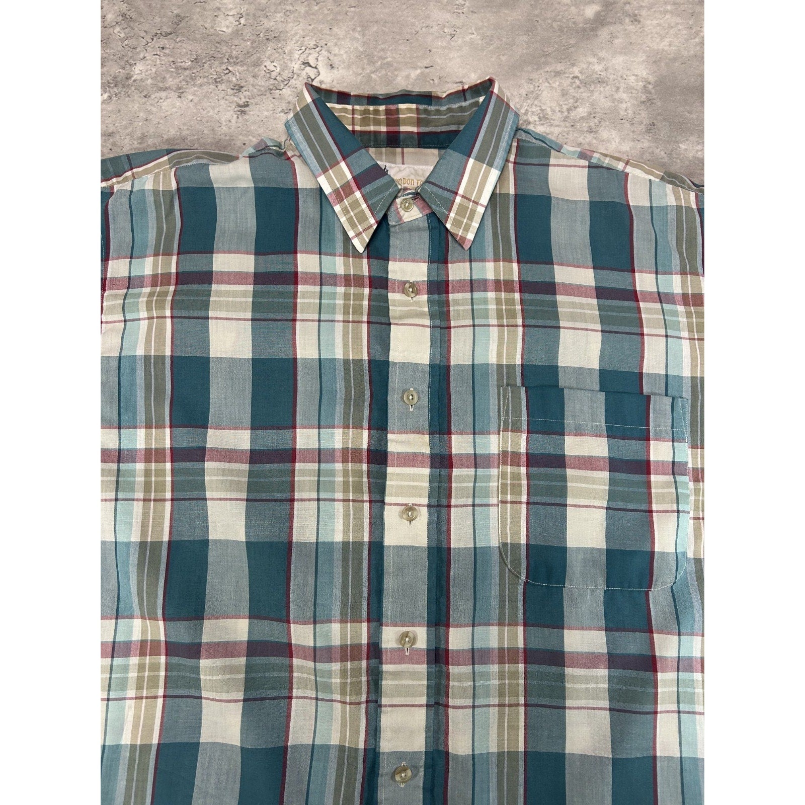 Vintage 80s London Fog Plaid Reworked Cropped Short Sleeve Button Up Shirt Sz L