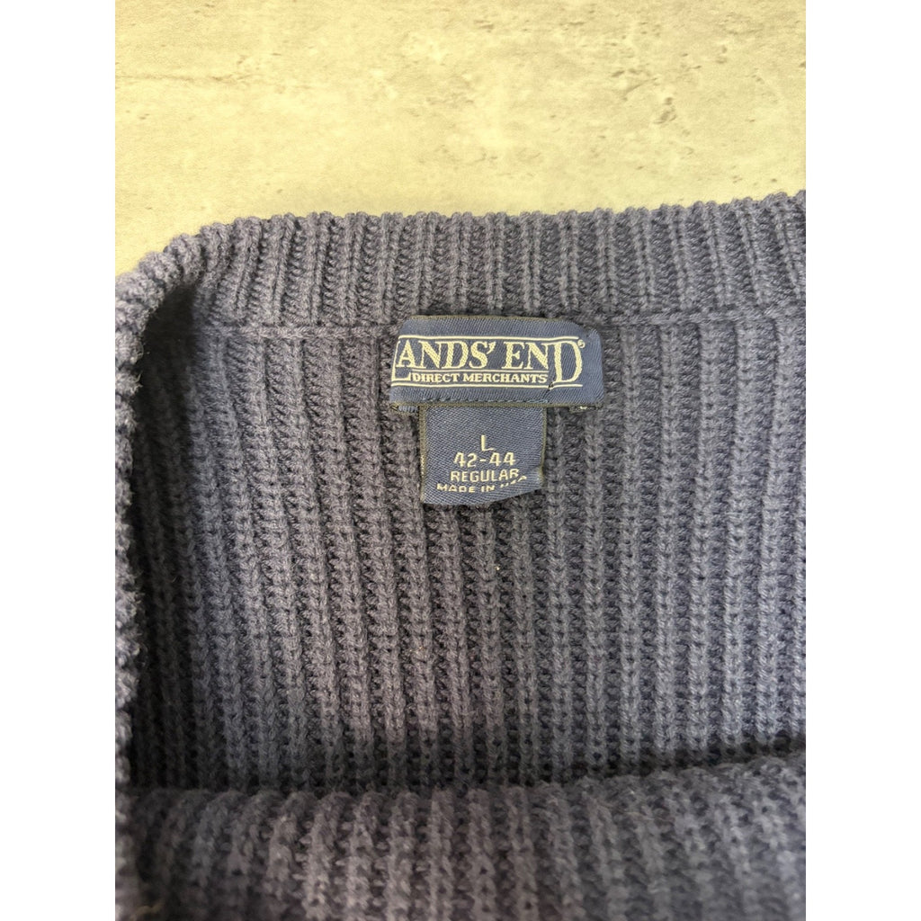 Vintage Lands End Solid Print Ribbed Pullover Knit Sweater Size Large