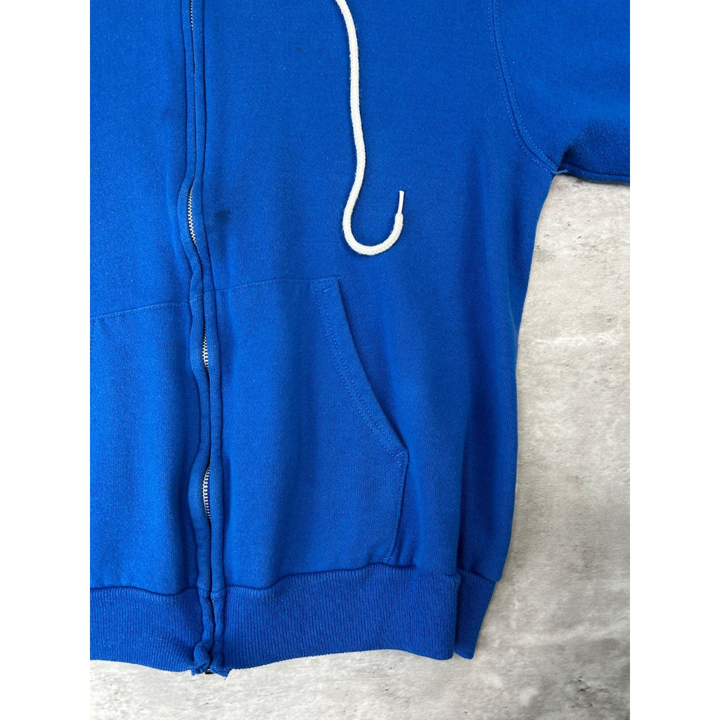 Vintage 80s Hanes Black Full Zip Blue Hooded Sweatshirt Size Large