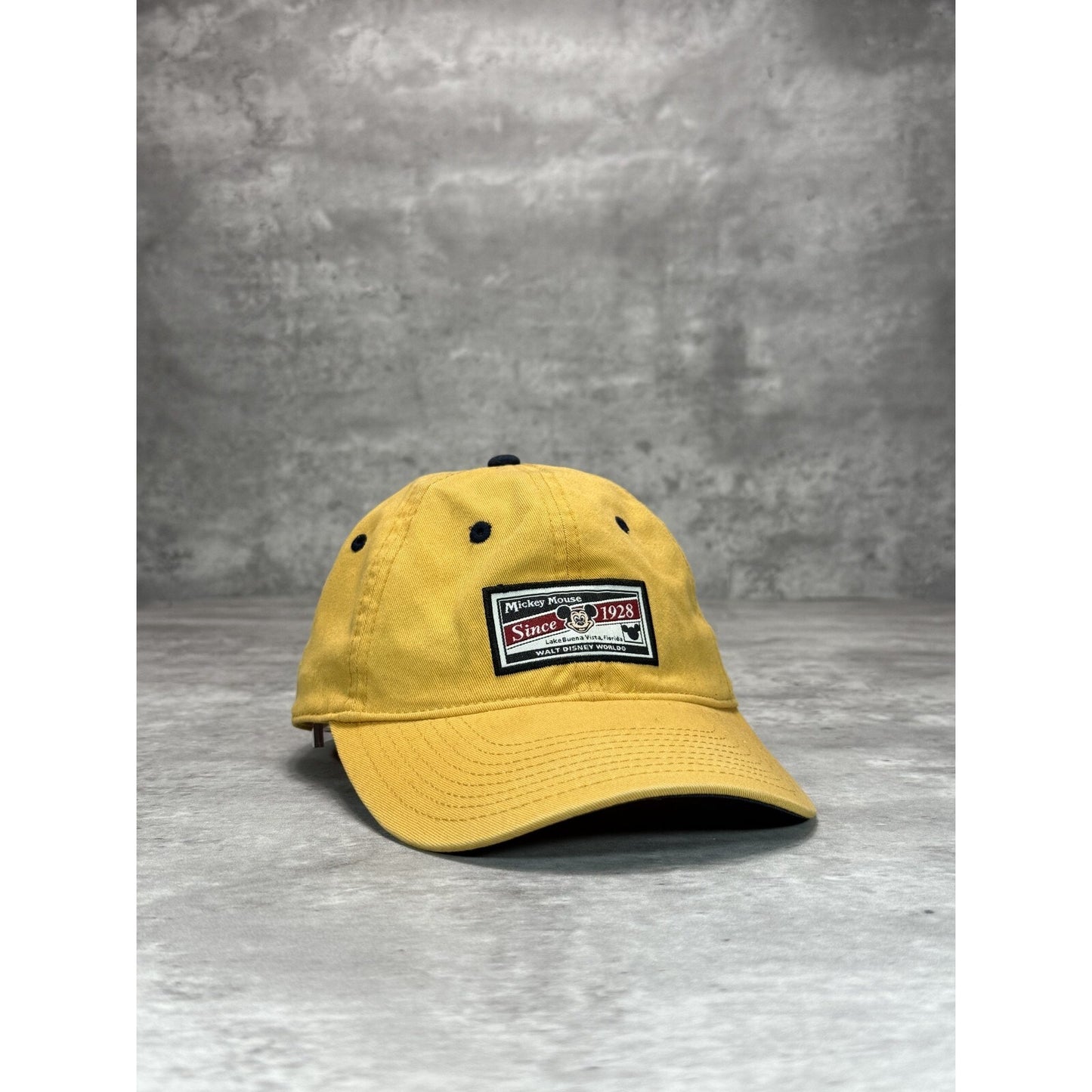 Vintage Disney Mickey Mouse Embroidered Patch Strapback Hat OSFA Yellow