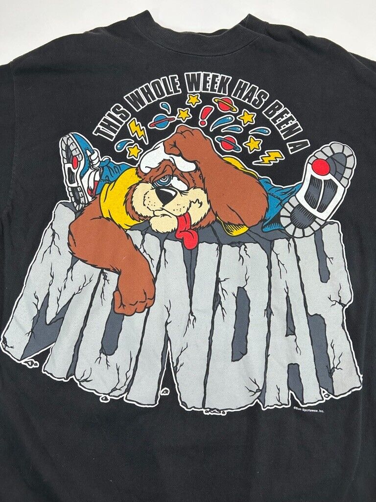 Vintage 90s This Whole Week Has Been A Monday Cartoon Graphic T-Shirt Size Large