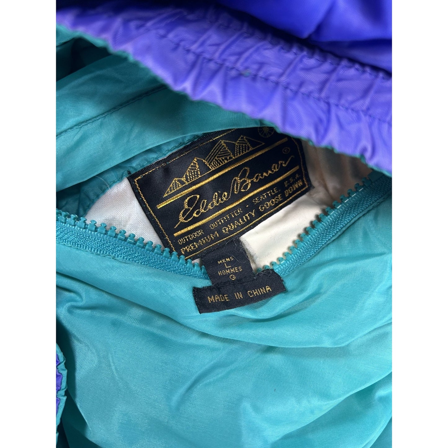 Vintage 90s Eddie Bauer Full Zip Two Tone Reversible Nylon Puffer Jacket Large
