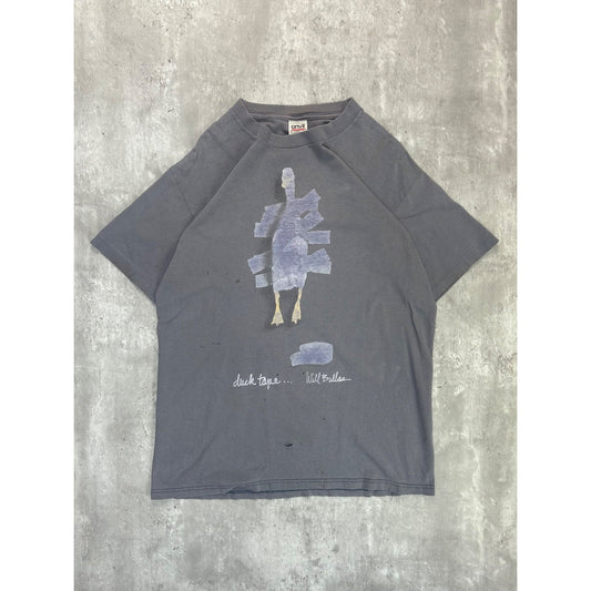 Vintage 90s Will Bullas Duck Tape Art Graphic T-Shirt Size Large Black