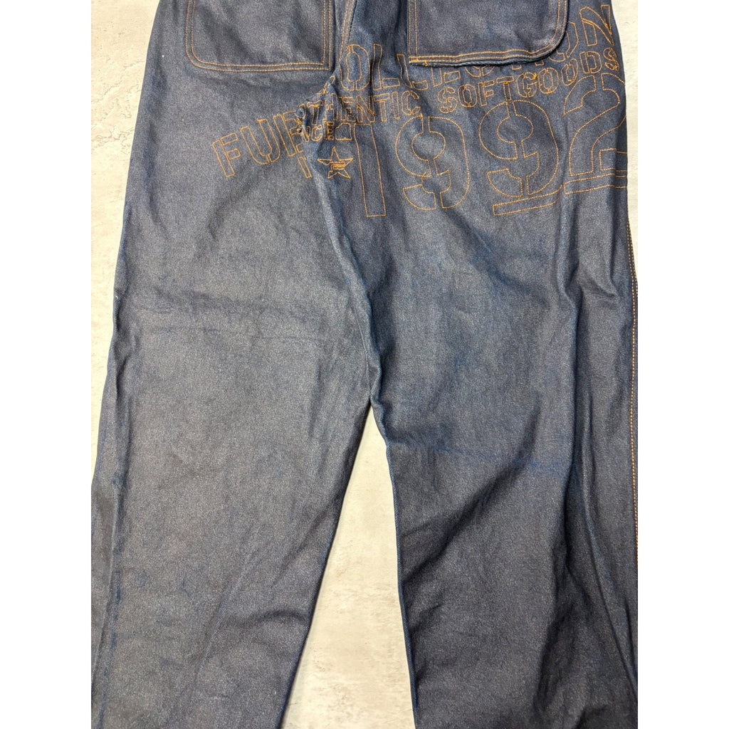 Vintage Y2K Fubu Contrast Embroiderey Dark Wash Wax Denim Pants Size 32