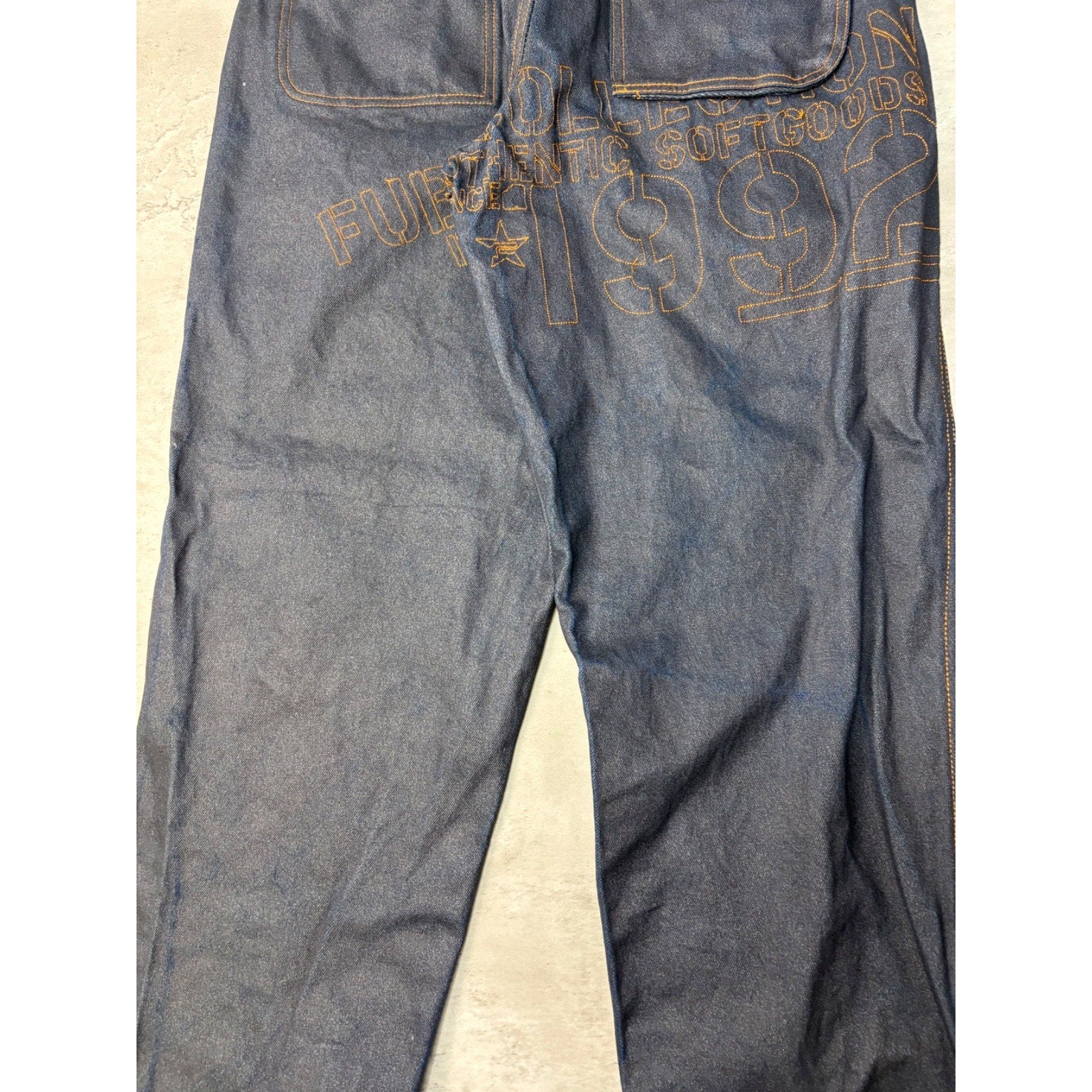 Vintage Y2K Fubu Contrast Embroiderey Dark Wash Wax Denim Pants Size 32